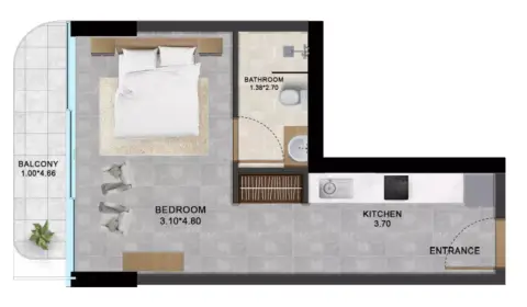 Alta: Floor plan Type A, 101 sq ft