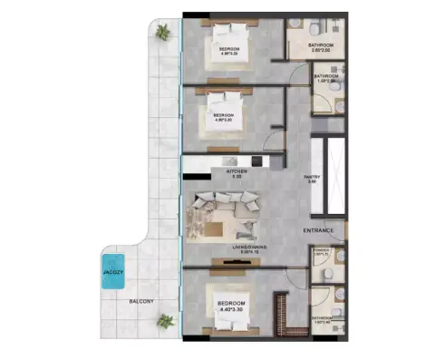 Alta: Floor plan apartment, 439 sq ft