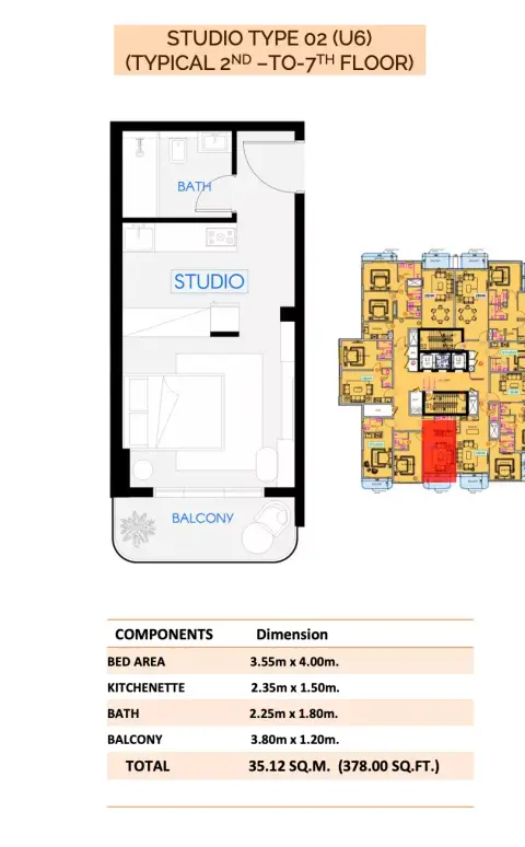 Celestara Residences: Floor plan Type 02, 378 sq ft