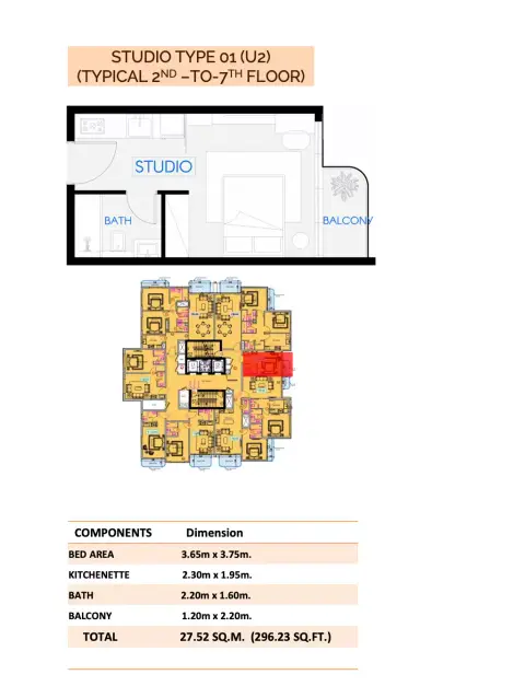 Celestara Residences: Floor plan Type 01, 296 sq ft