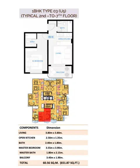 Celestara Residences: Floor plan Type 03, 651 sq ft