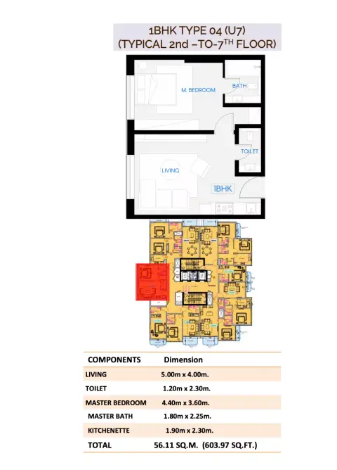 Celestara Residences: Floor plan Type 04, 603 sq ft