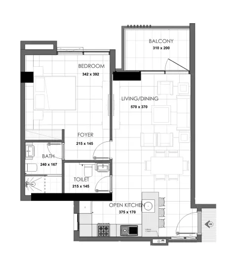 Palatium Residences: Floor plan Type 1, 739 sq ft