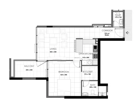 Palatium Residences: Floor plan Type 3, 800 sq ft