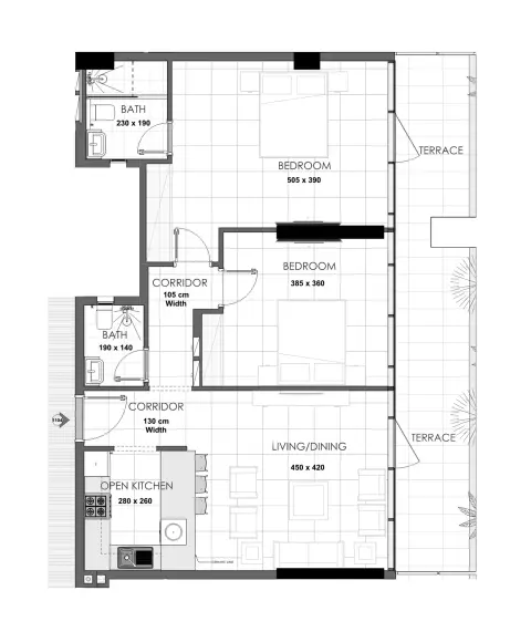 Palatium Residences: Floor plan Type 2, 1,270 sq ft