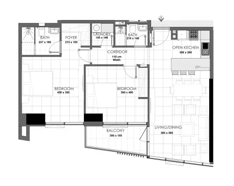 Palatium Residences: Floor plan Type 1, 1,008 sq ft