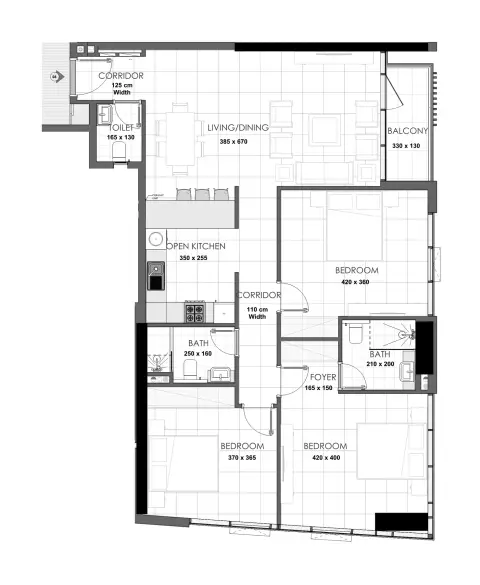 Palatium Residences: Floor plan Type 1, 1,265 sq ft