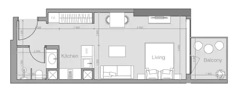 Ozone 1 Residence: Floor plan Type D, 427 sq ft