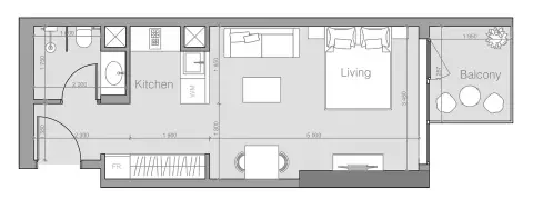 Ozone 1 Residence: Floor plan Type C, 428 sq ft