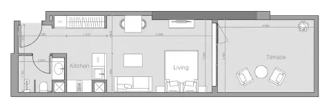 Ozone 1 Residence: Floor plan Type B, 565 sq ft