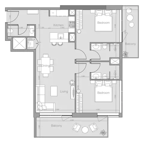 Ozone 1 Residence: Floor plan Type E, 1,136 sq ft