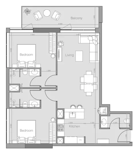Ozone 1 Residence: Floor plan Type G, 1,051 sq ft