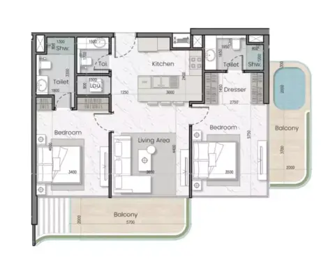 Mak I'Sola Bella: Floor plan Type A, 1,115 sq ft
