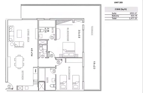 Equiti Garden: Plattegrond Type A, 1,477 sq ft