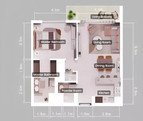 Moss: Floor plan Type A - Mirrored, 807 sq ft
