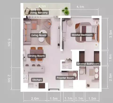 Moss: Floor plan Type A, 818 sq ft