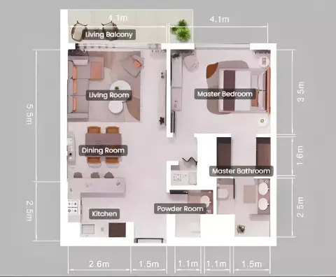 تيل: مخطط الطابق Type A - Mirrored, 807 sq ft