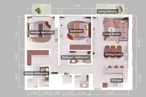تيل: مخطط الطابق Type A, 1,744 sq ft