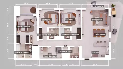 تيل: مخطط الطابق Type A - Mirrored, 1,981 sq ft