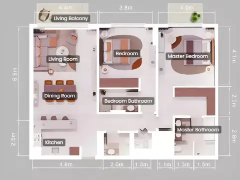 Pine: Floor plan Type A - Mirrored, 1,431 sq ft