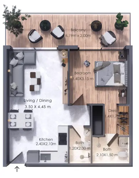 Moonsa Residences Phase 2: Планировка Type C, 1,008 sq ft