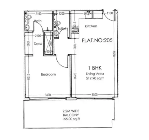 Moonsa Residences Phase 2: Планировка Type A, 675 sq ft