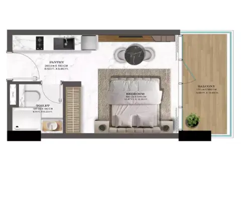 Lazord: Type 1, 371 sq ft 户型图
