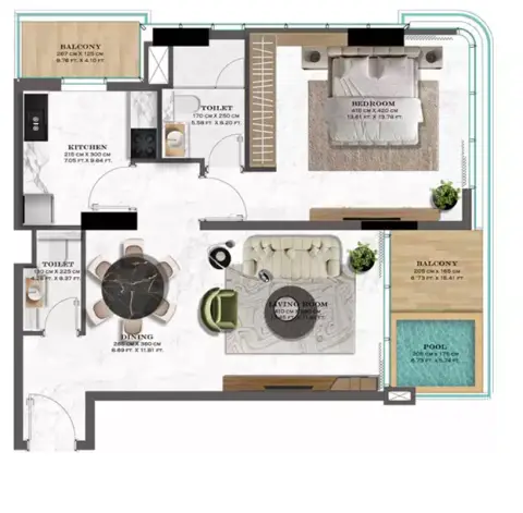 Lazord: Type 1, 667 sq ft 户型图