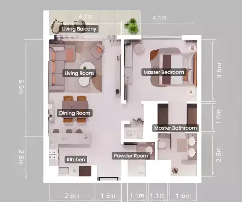 Mint: Floor plan Type A, 1,065 sq ft