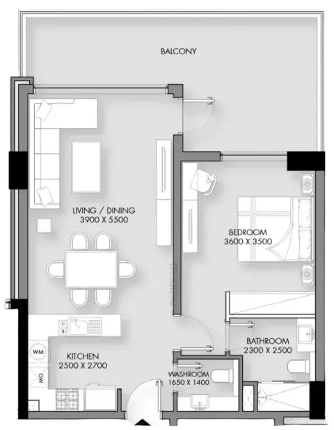 Rose Gardens Phase 3: Floor plan Type A, 750 sq ft