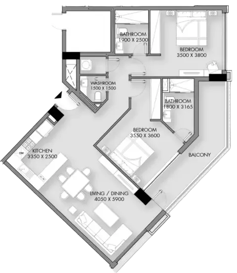 Rose Gardens Phase 3: Floor plan Type A, 1,212 sq ft
