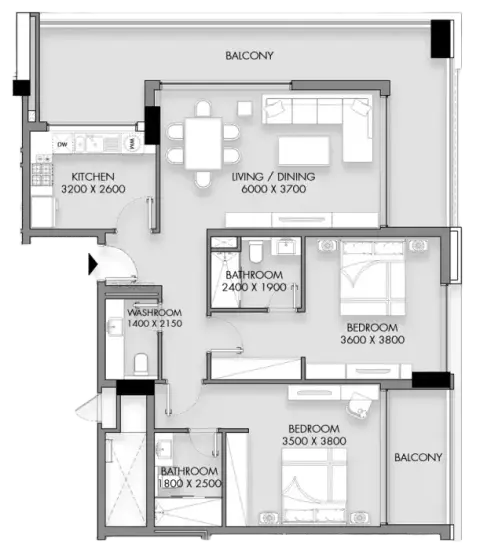 Rose Gardens Phase 3: Floor plan Type B, 1,212 sq ft