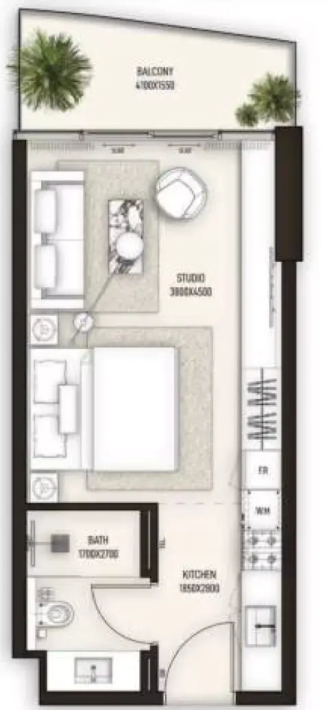 Sonate Residences: Floor plan Type A, 434 sq ft