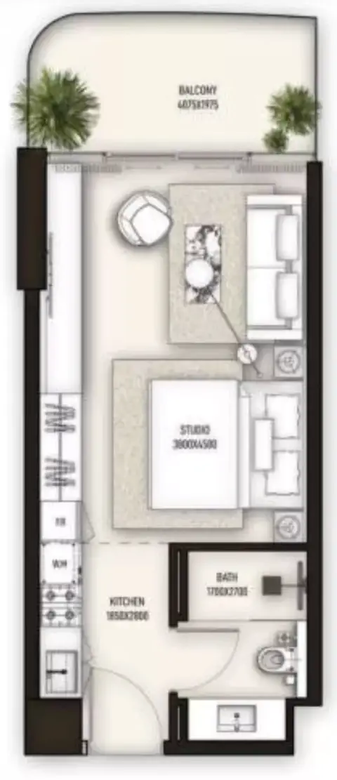 Sonate Residences: Floor plan Type 1A, 440 sq ft