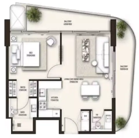 Sonate Residences: Floor plan Type A, 846 sq ft