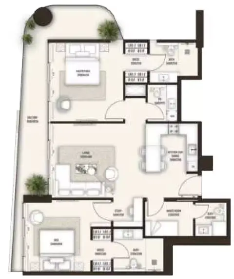 Sonate Residences: Floor plan Type 1A, 1,397 sq ft