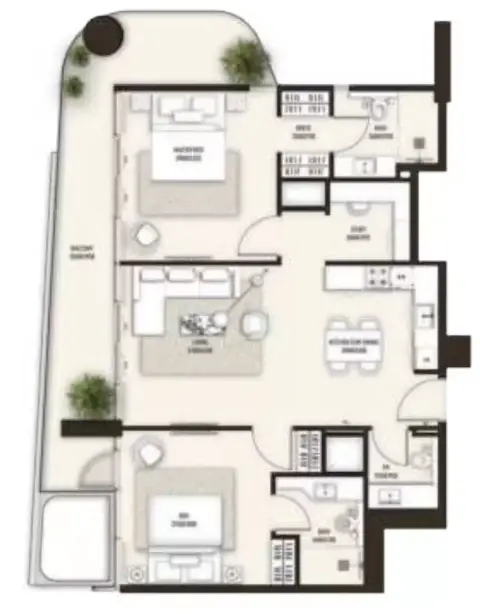 Sonate Residences: Floor plan Type A, 1,306 sq ft