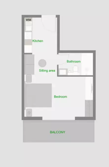 ذا سنترال داون تاون: مخطط الطابق Type 2-Tower A, 483 sq ft