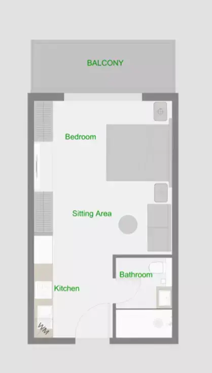 ذا سنترال داون تاون: مخطط الطابق Type 1-Tower A, 489 sq ft