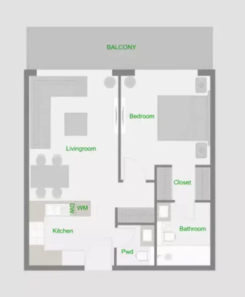 ذا سنترال داون تاون: مخطط الطابق Type 2-Tower A, 773 sq ft