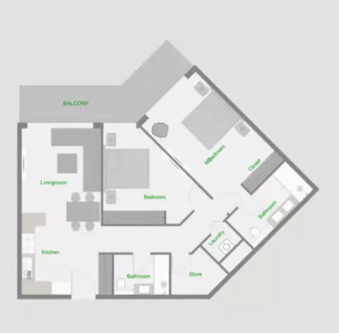 ذا سنترال داون تاون: مخطط الطابق Type 2-Tower A, 1,191 sq ft