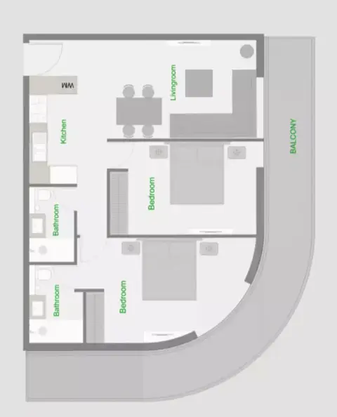 ذا سنترال داون تاون: مخطط الطابق Type 8-Tower A, 1,177 sq ft