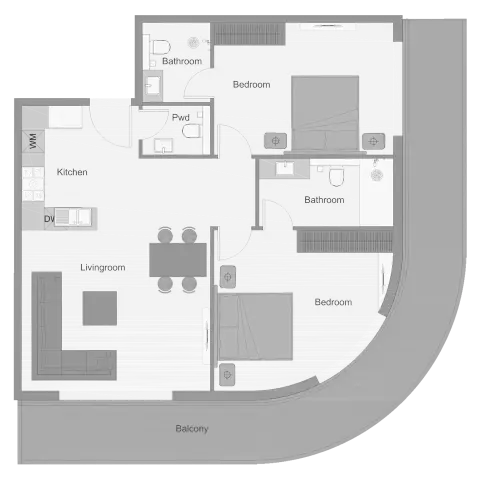 ذا سنترال داون تاون: مخطط الطابق Type 1-Tower A, 2,441 sq ft