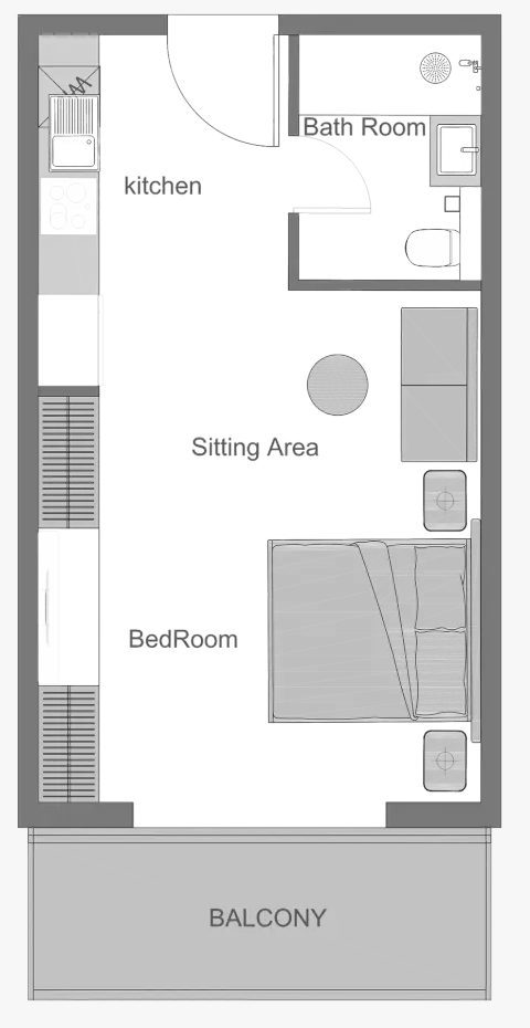 ذا سنترال داون تاون: مخطط الطابق Type 1 ,Tower D, 470 sq ft