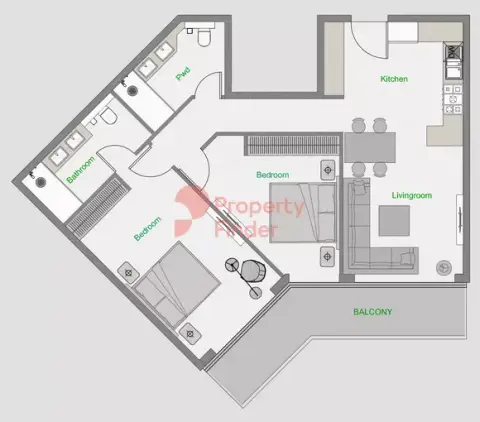 ذا سنترال داون تاون: مخطط الطابق Type 1 ,Tower D, 1,123 sq ft