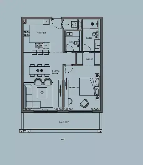 AB Cavalier: Floor plan Type A, 960 sq ft
