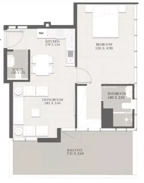 Sapphire 32: Type A, 882 sq ft 户型图