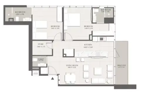 Sapphire 32: Type A, 1,155 sq ft 户型图
