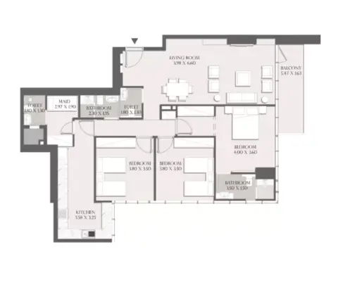 Sapphire 32: Type B, 1,515 sq ft 户型图