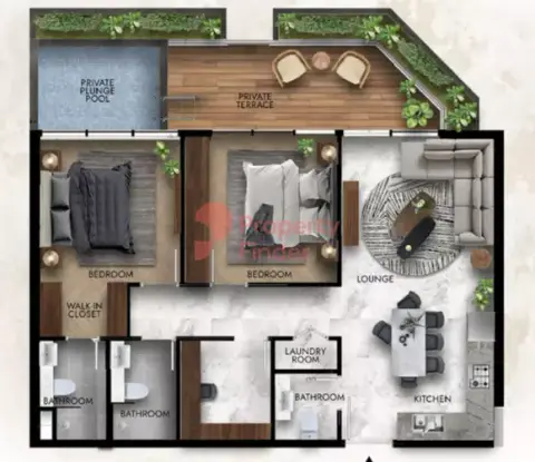 Lucky 2 Residence: Floor plan Type 2, 1,161 sq ft